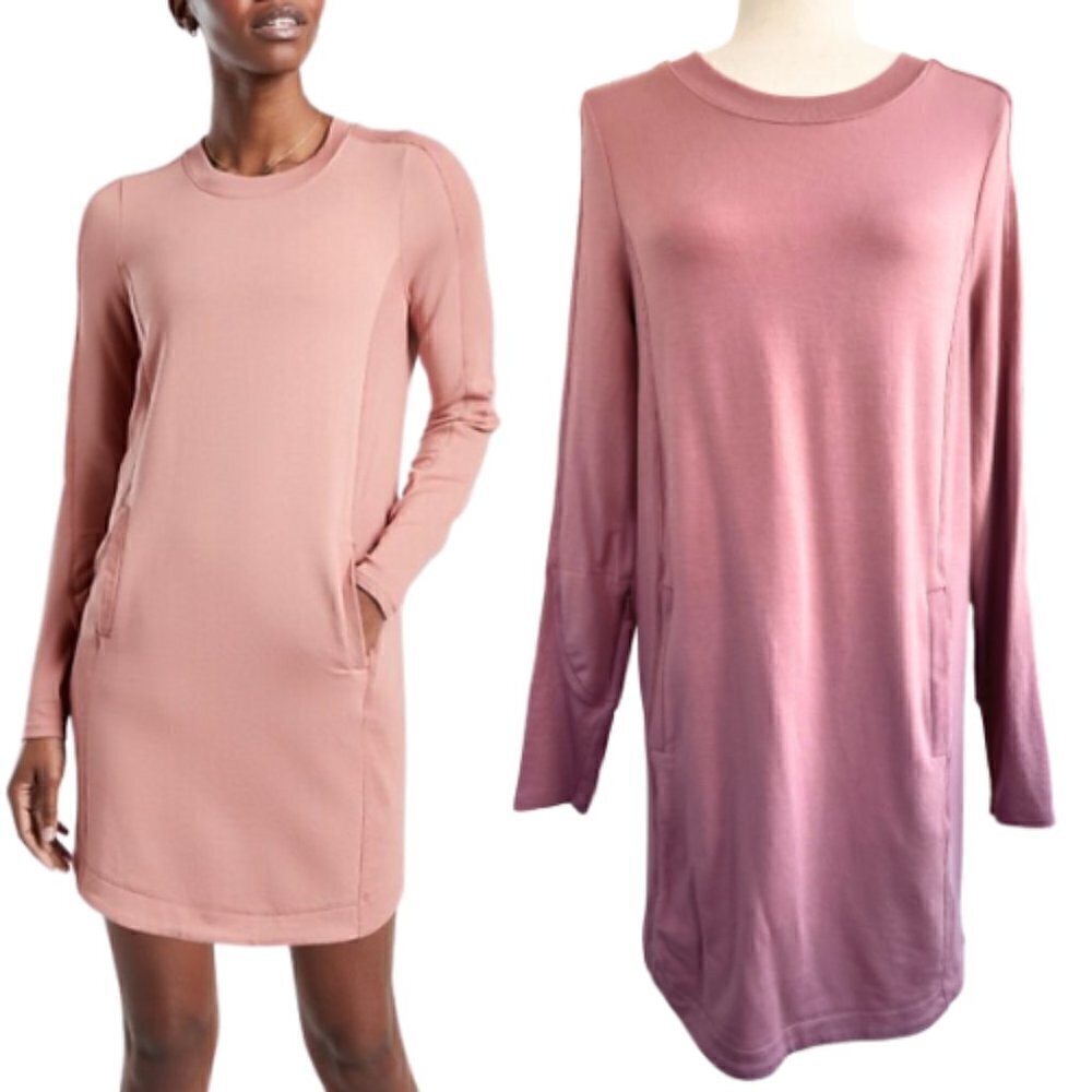 ATHLETA Balance Dress French Terry Athletic Dress in Rose Pink Size S